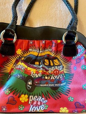 Peace Love Retro Van Print Women’s Tote Bag - Red
